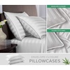 image:imageQueen Pillowcases by Pure Bamboo Genuine 100 Organic Viscose Derived from Bamboo Luxuriously Soft amp Cooling Double Stitching Envelope Closure 2 Queen Pillowcases StripesJacquard White