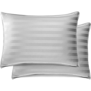 image:imageQueen Pillowcases by Pure Bamboo Genuine 100 Organic Viscose Derived from Bamboo Luxuriously Soft amp Cooling Double Stitching Envelope Closure 2 Queen Pillowcases StripesJacquard Silver