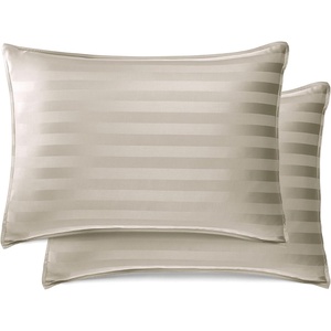 image:imageQueen Pillowcases by Pure Bamboo Genuine 100 Organic Viscose Derived from Bamboo Luxuriously Soft amp Cooling Double Stitching Envelope Closure 2 Queen Pillowcases StripesJacquard Sand
